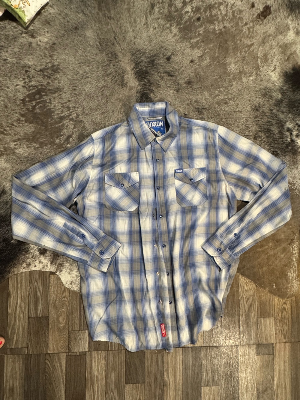DIXXON Men's Light Blue and White Plaid Button-Down Shirt